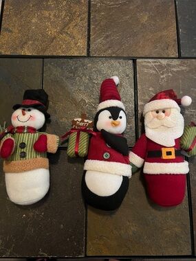 Christmas Plush Trio - Snowman, Penguin & Santa - Red, Black, White, Green